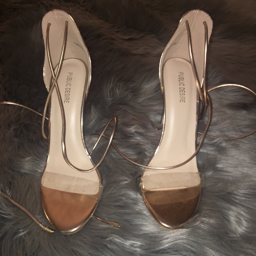 PUBLIC DESIRE ROSE GOLD STRAPPY HIGH HEELS